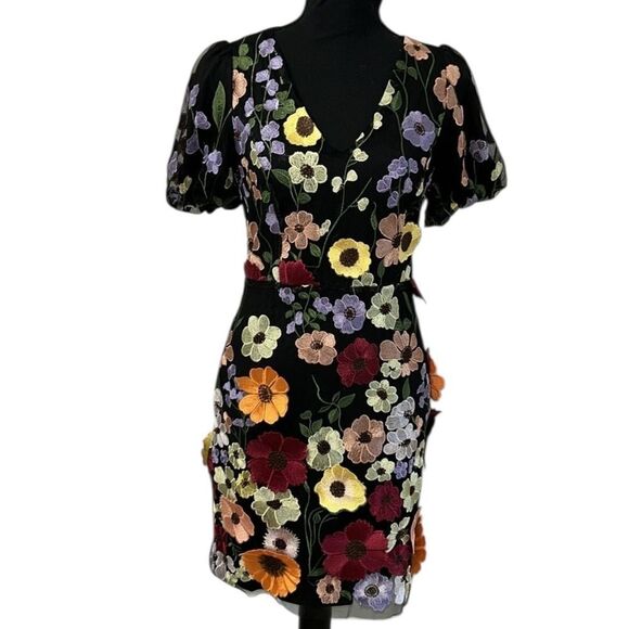 Adelyn Rae Floral Print Flower V-neck Puff Sleeve Dress Dress(Size Small) - Picture 4 of 10